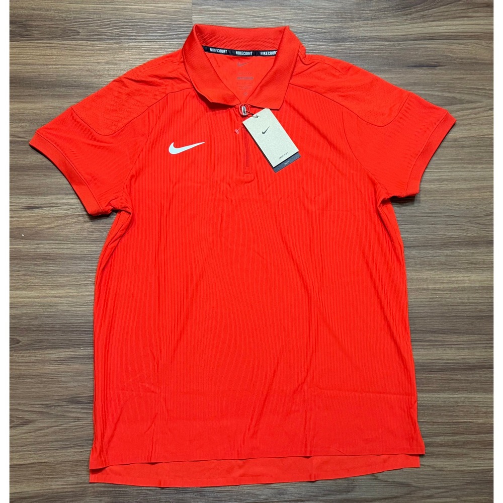 Nike Court Slam ADV Dri-FIT 1/4 Zip Tennis Polo Red Slim Fit (HQ0792-673) Sz L